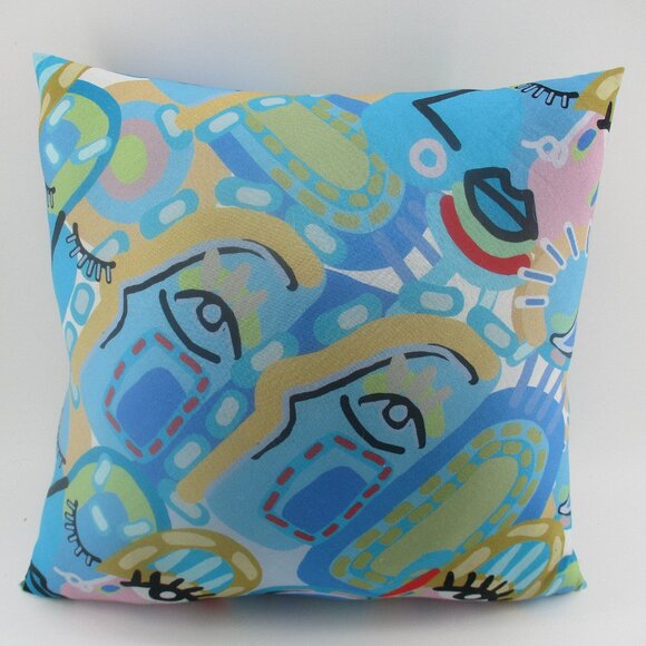 14" Picasso Pillow in Bue crisscross style. - Picture 1 of 3